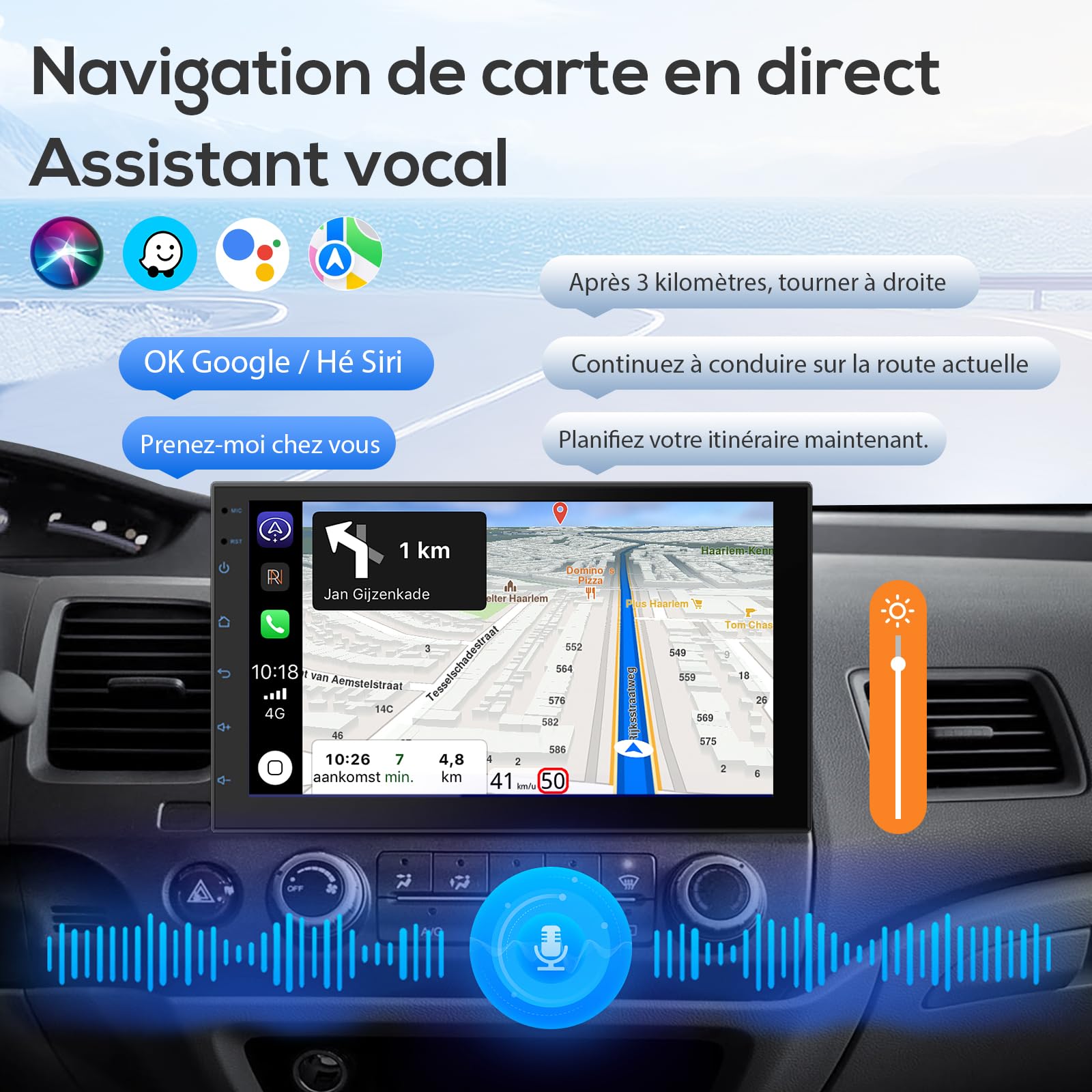 Haudio Portable CarPlay Voiture et CarPlay & Android Auto sans Fil, 7 Pouces Ecran Tactile avec Caméra de Recul, Bluetooth, Mirror Link, GPS, Commande Vocale, for Divers Véhicules