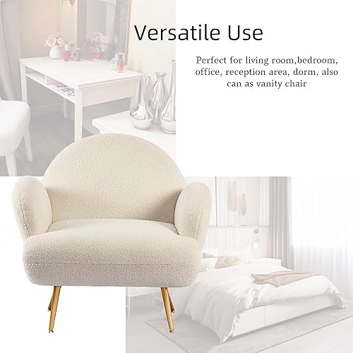 Miniatura 5 de DYHOME Silla decorativa Sherpa para sala de estar, moderna silla de lectura blanca cómoda para dormitorio, silla tapizada de gran tamaño con