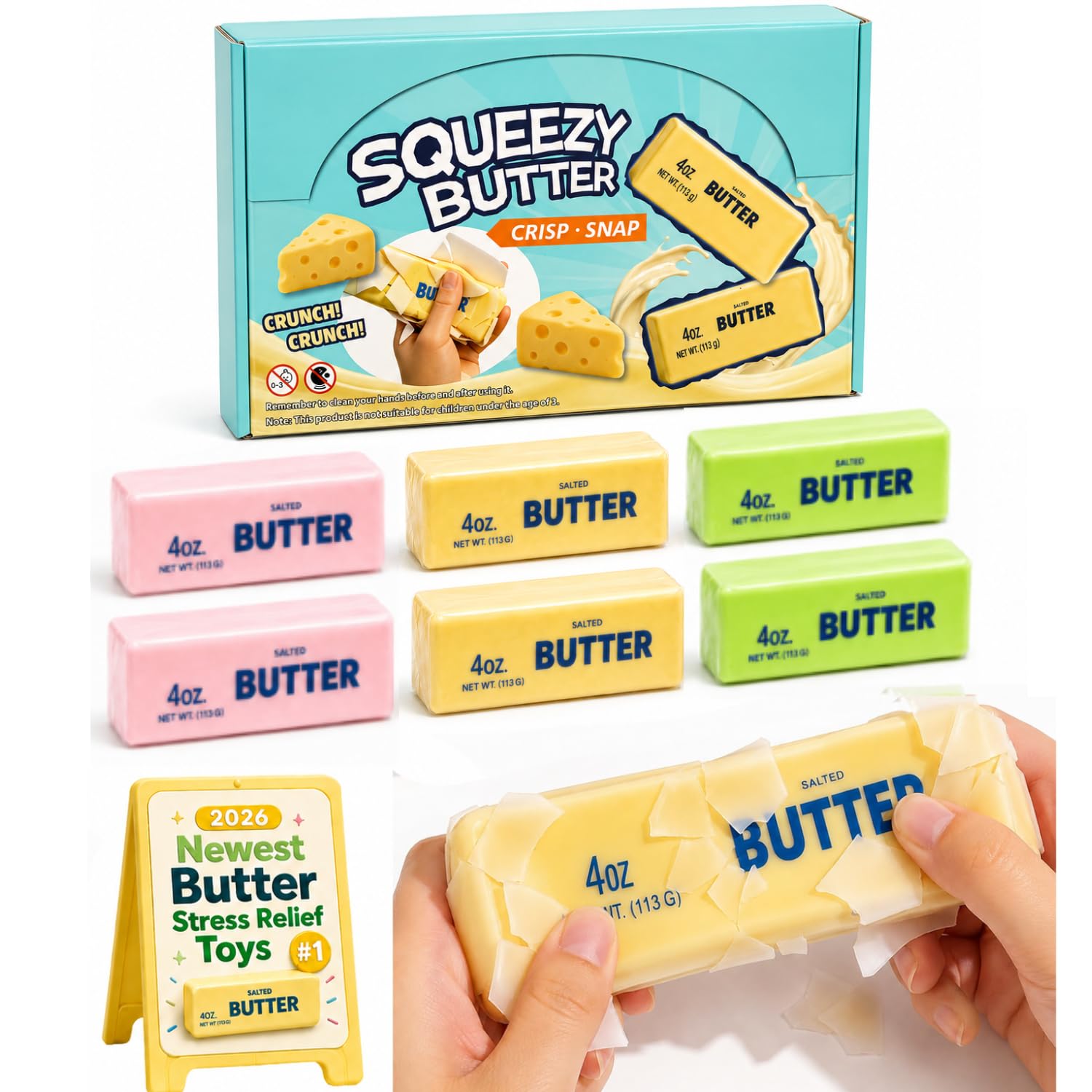 Wax Cracking Butter Squishy Kit, Crunchy Wax Cracking Squishies with Slow-Rebound Butter Core, Crispy Tactile Slow Rising Squeeze Sensory Fidget Stress Relief Ball for Adults (6pcs)