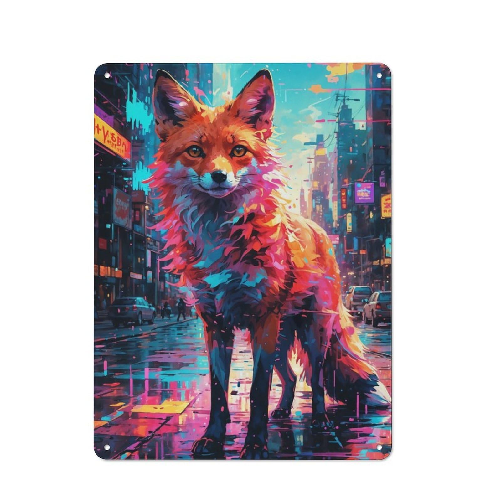 Junmoney City Slicker Fox Tin Wall Plaque 40X30cm With For Bar Or Restaurant, Suited To Bar Decor Enthusiasts