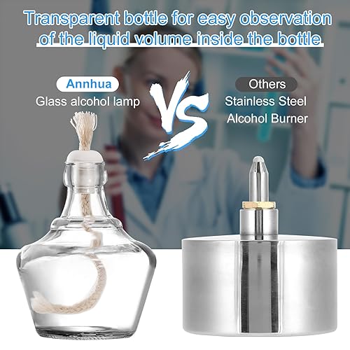 Miniatura 7 de Annhua Quemador de lámpara de alcohol, quemador Bunsen de alcohol, 5.1 fl oz, quemador de alcohol de vidrio, calefacción para equipos de