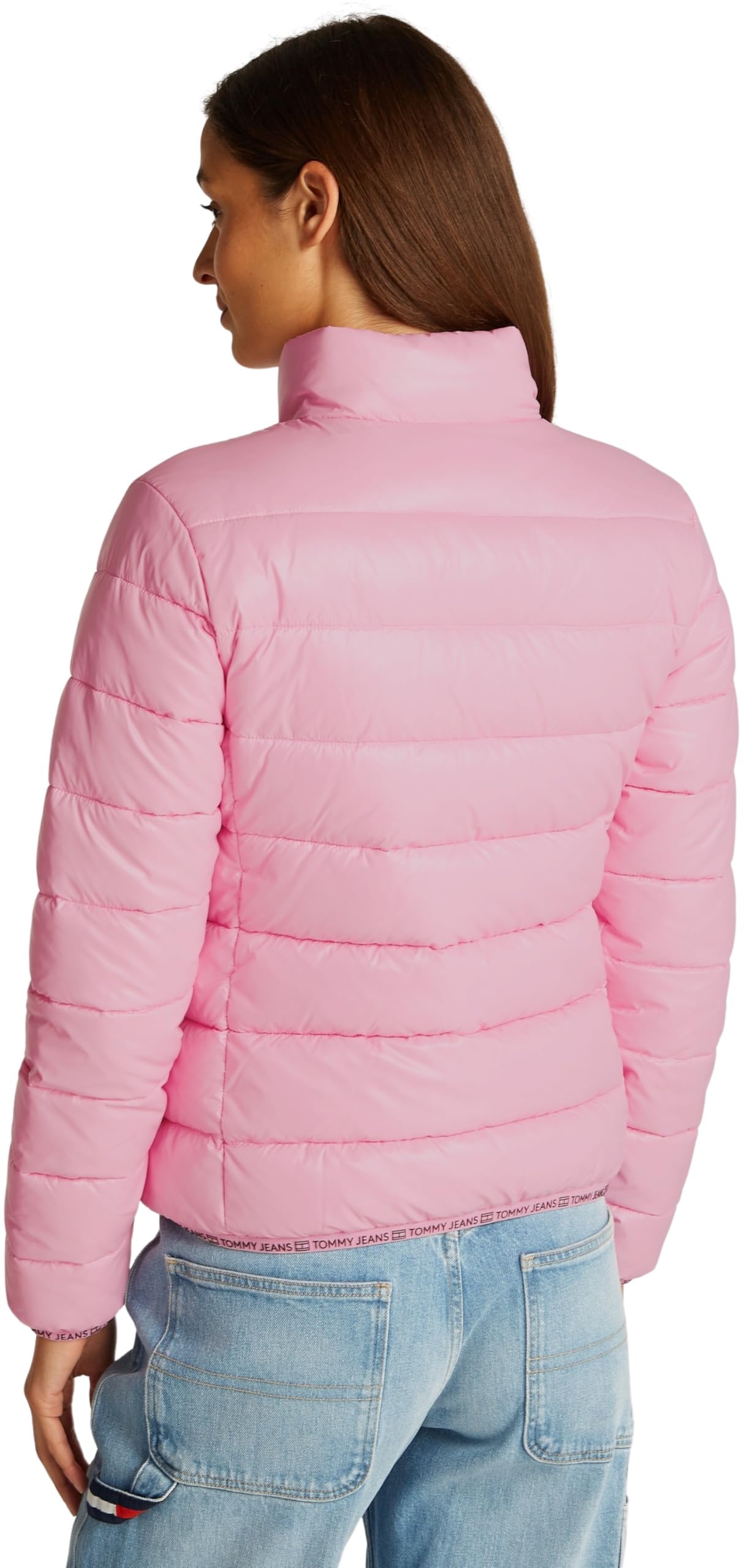 Tommy Jeans Damen Pufferjacke Essential Tape Hochglanz, Rosa (Pink Sugar), L – Ansicht 2