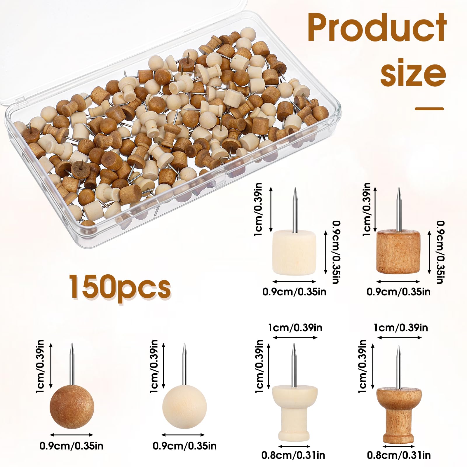150 sztuk drewnianych szpilek, 2 cm pinezki pinboard pins drewniane pinezki pins z pudełkiem do przechowywania do tablicy korkowej biuro szkoła dom mapa świata zdjęcia artykuły biurowe
