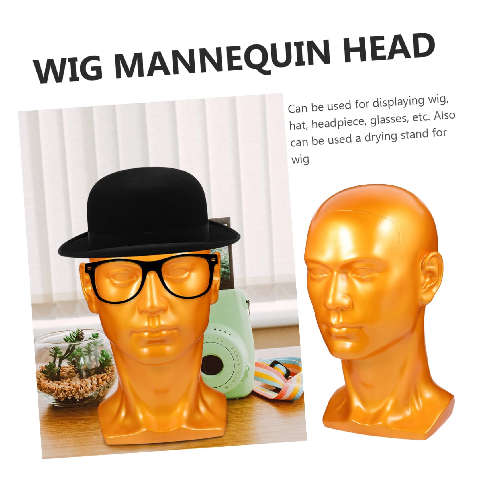 PartyKindom Cabeza Soporte Profesional de Pvc Dorado de Maniquí Masculino para Exhibición de Pelucas, Sombreros y Gafas en Uso Diario Hogar