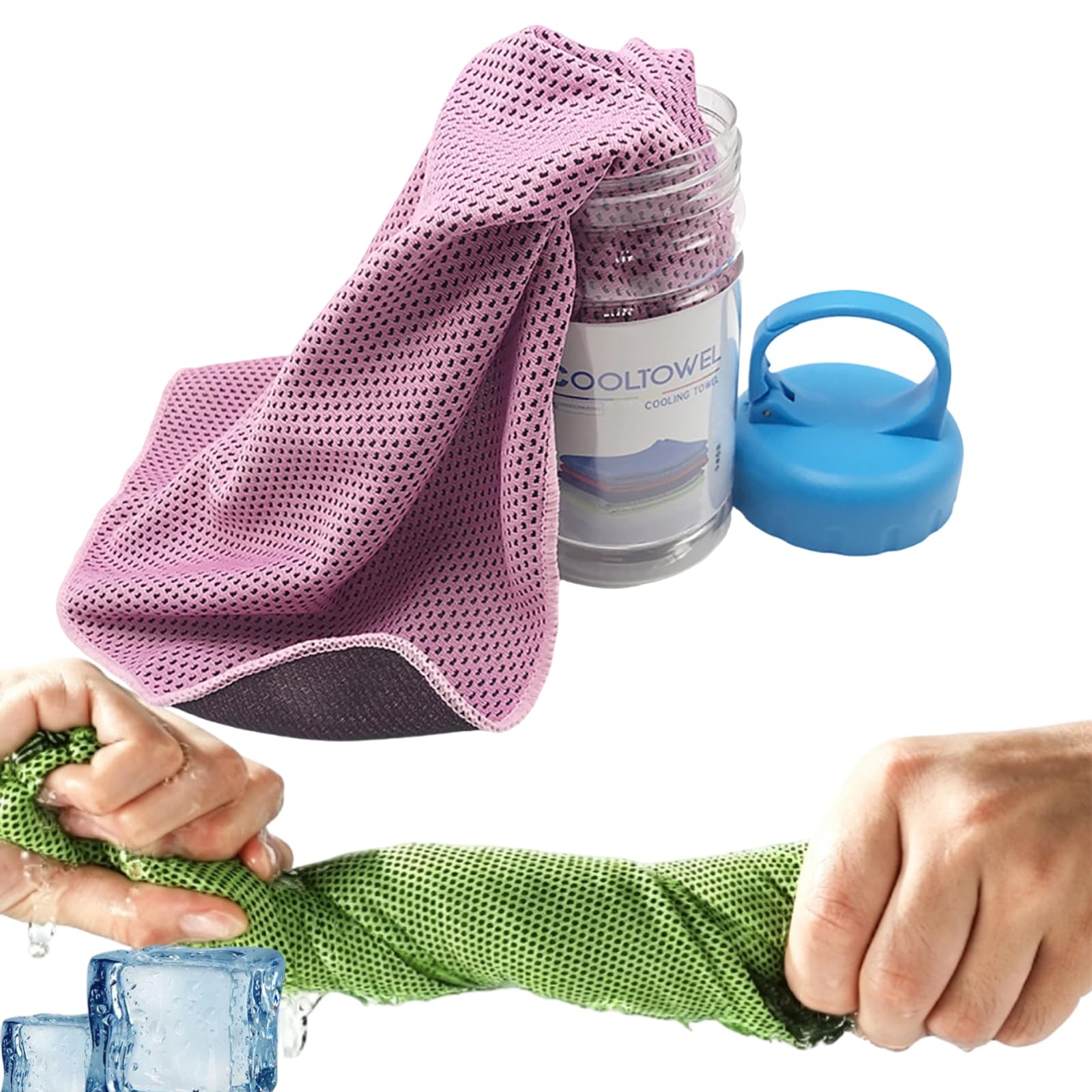BliBlum Towelnado Ice Towel Bottle, Cooling Bottle Cold Sweat Towel, Cooling Towels for Hot Weather, Absorbent and Quick-Drying, Reusable Coolings Sweat Towels for Running & Outdoor Activities (Pink)