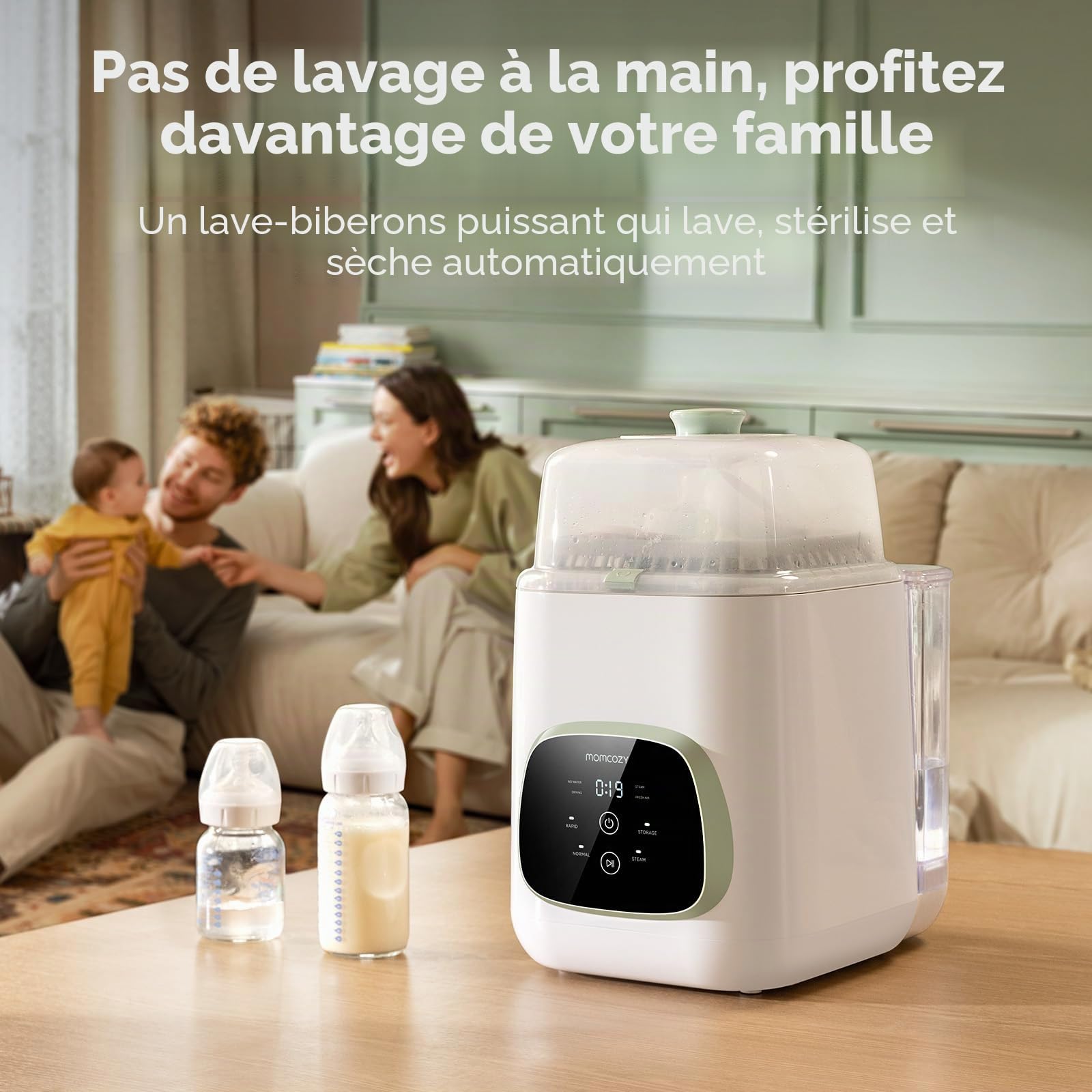 Momcozy KleanPal Pro Lave-biberon – Stérilisateur et séchoir pour un nettoyage facile – Machine lave-biberon pour tous les biberons, pièces de pompe et entretien des articles de bébé – Économisez du
