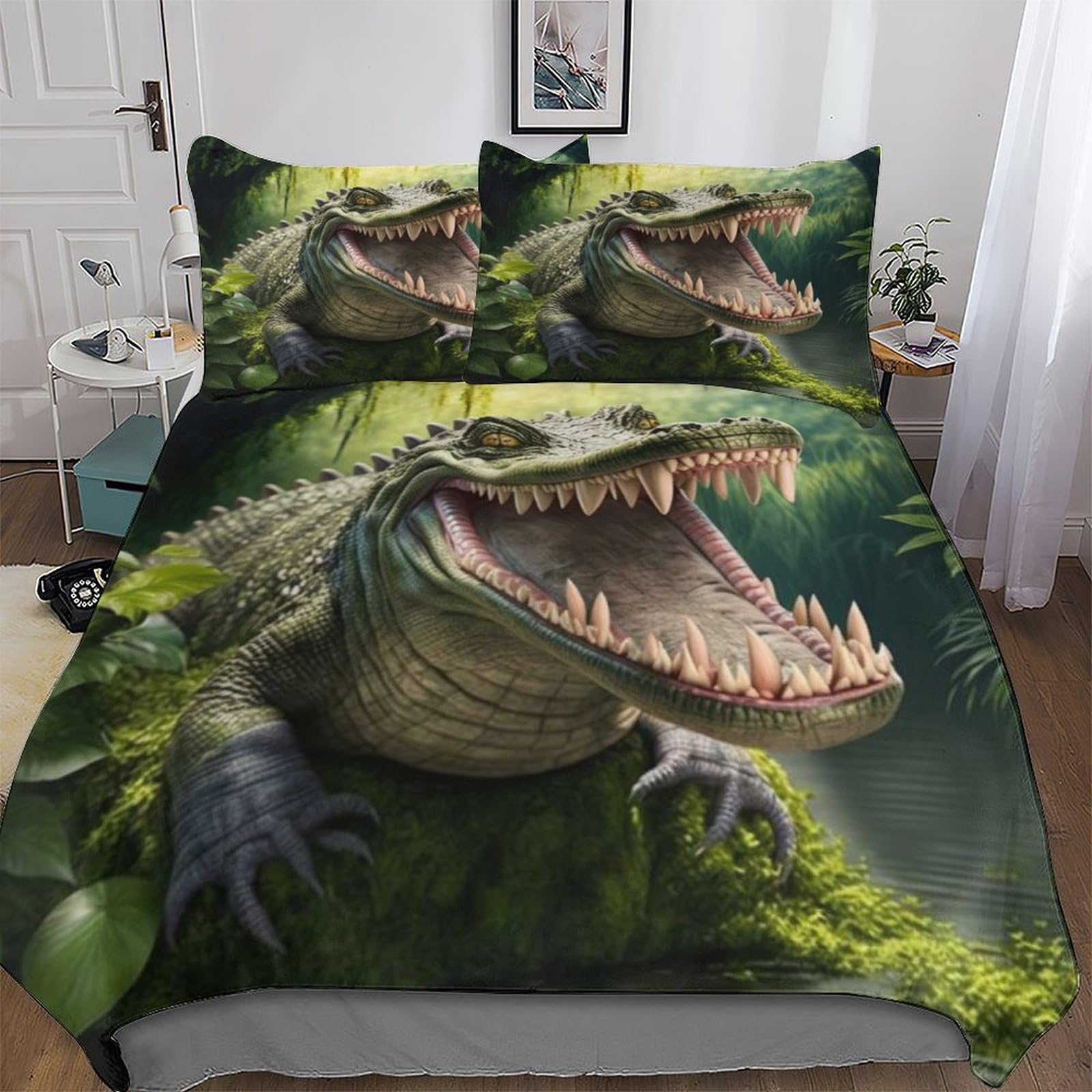 Housse de couette crocodile 220x240 cm parure de lit microfibre anti-acariens douce