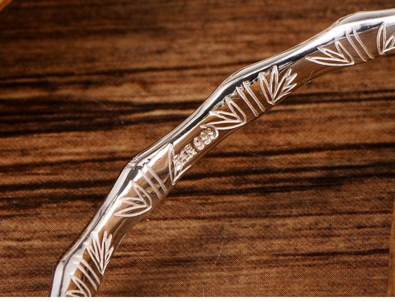 Brazalete Retro plata ley 999, joyería, conexión bambú Simple, pulsera abierta coreana para mujeres
