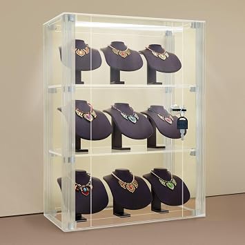 NONEMEY Acrylic Display case with Lock,3 Tier Lockable Security Display Case, Dustproof Protection Countertop Organizer Box for Collectibles 3Tier 125.916inch;30.51541cm