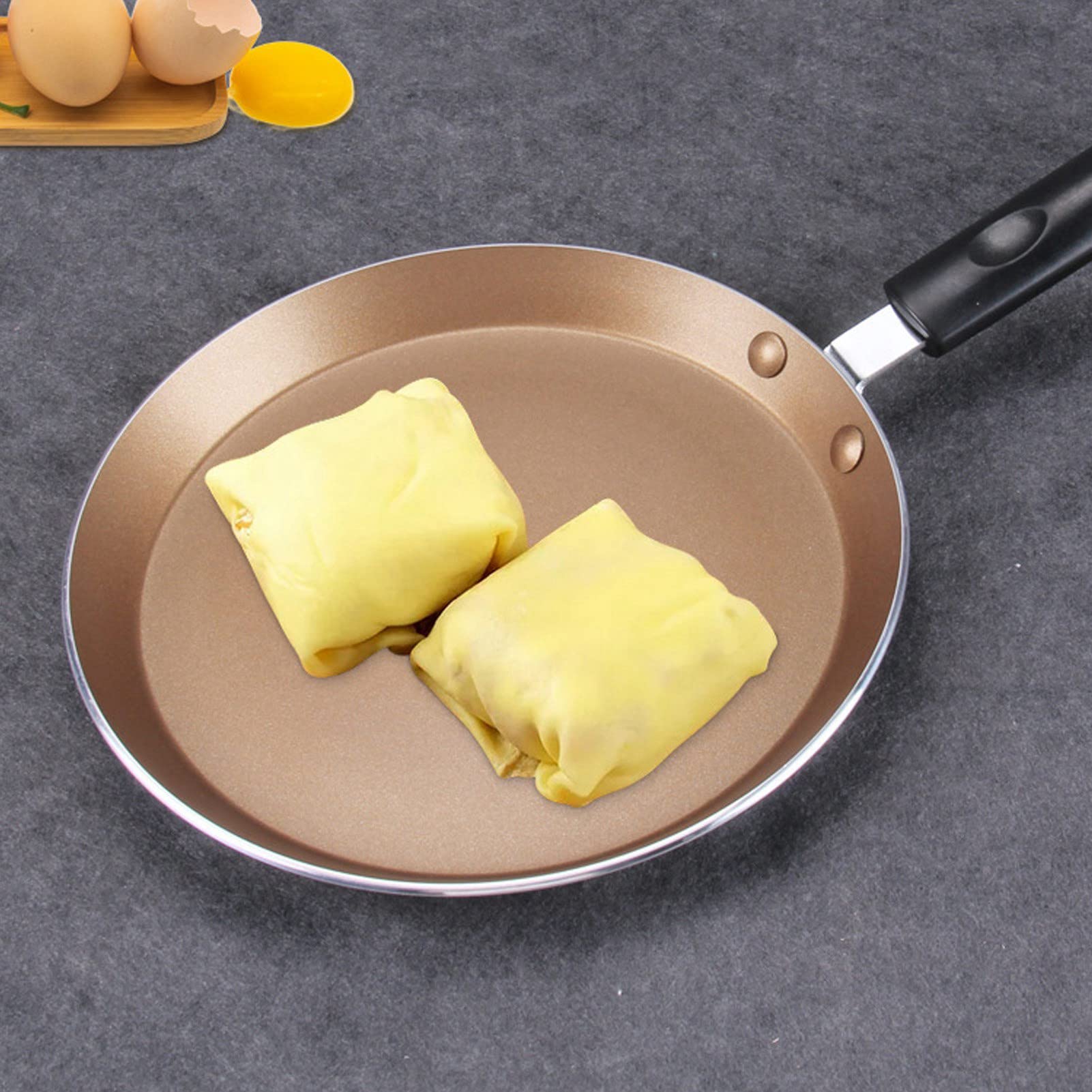 Crepe Pan Nonstick 6 Inch Flat Bottomed Pancake Pan Small Skillet Non Stick Coating Induction Stove Electric Ceramic (Gold)