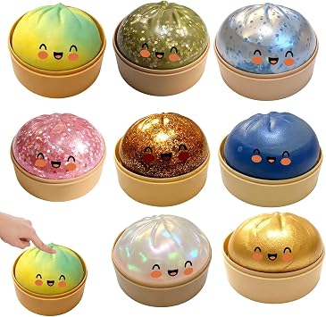 Squishiest Bun Dumplings with Steamer Box Dumpling Squishy 2026 9.5 cm Glitter Dumpling Steamer Giant Extra Large Squishies Dumplings Stress Relief Sensory Ball Kids & Adults (1 Green)