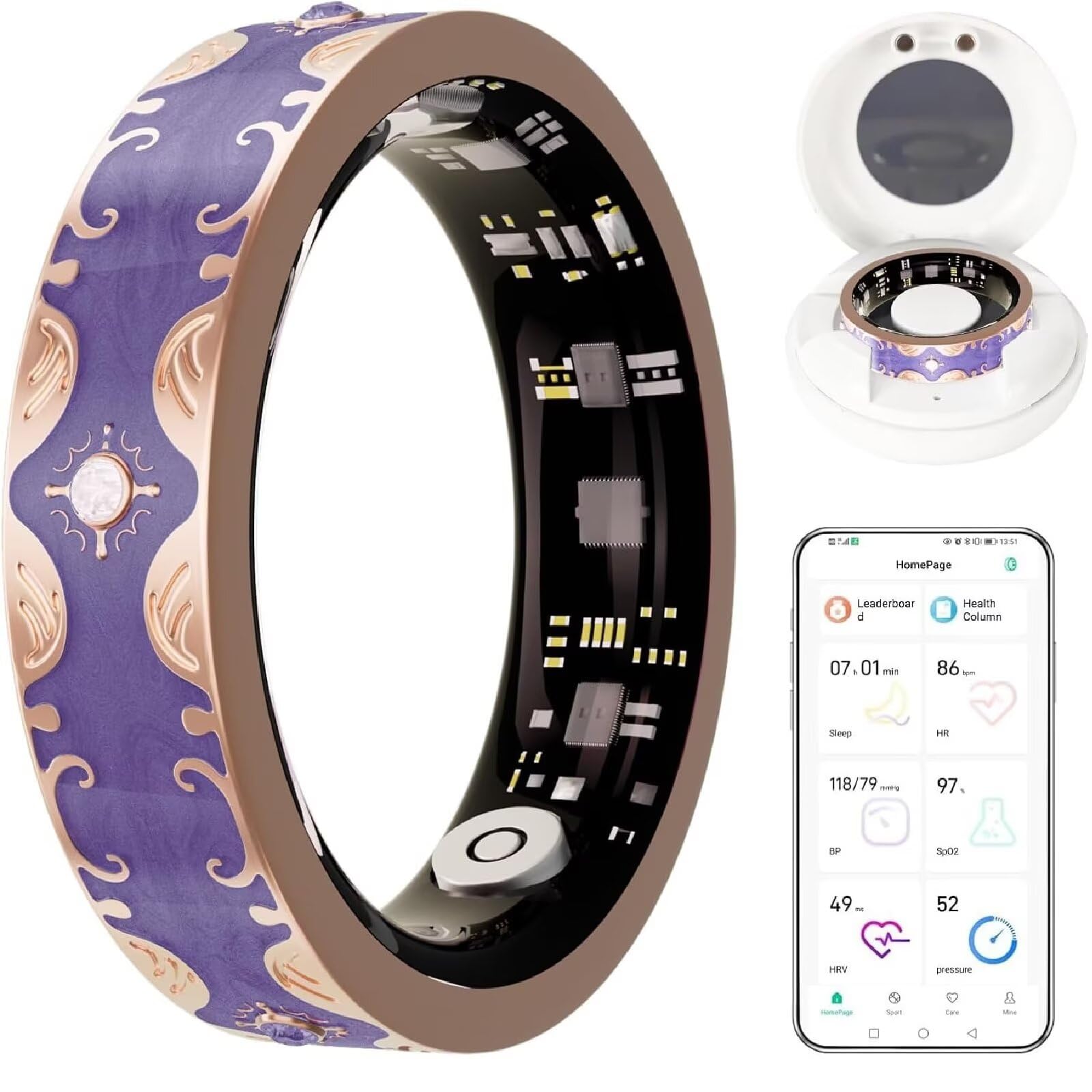 Anillo Inteligente Impermeable para Hombres y Mujeres, Rastreador de Salud para la Actividad Diaria, Anillo de Fitness Recargable con Seguimiento de Sueño/Pasos/Calorías (Purple 8#).