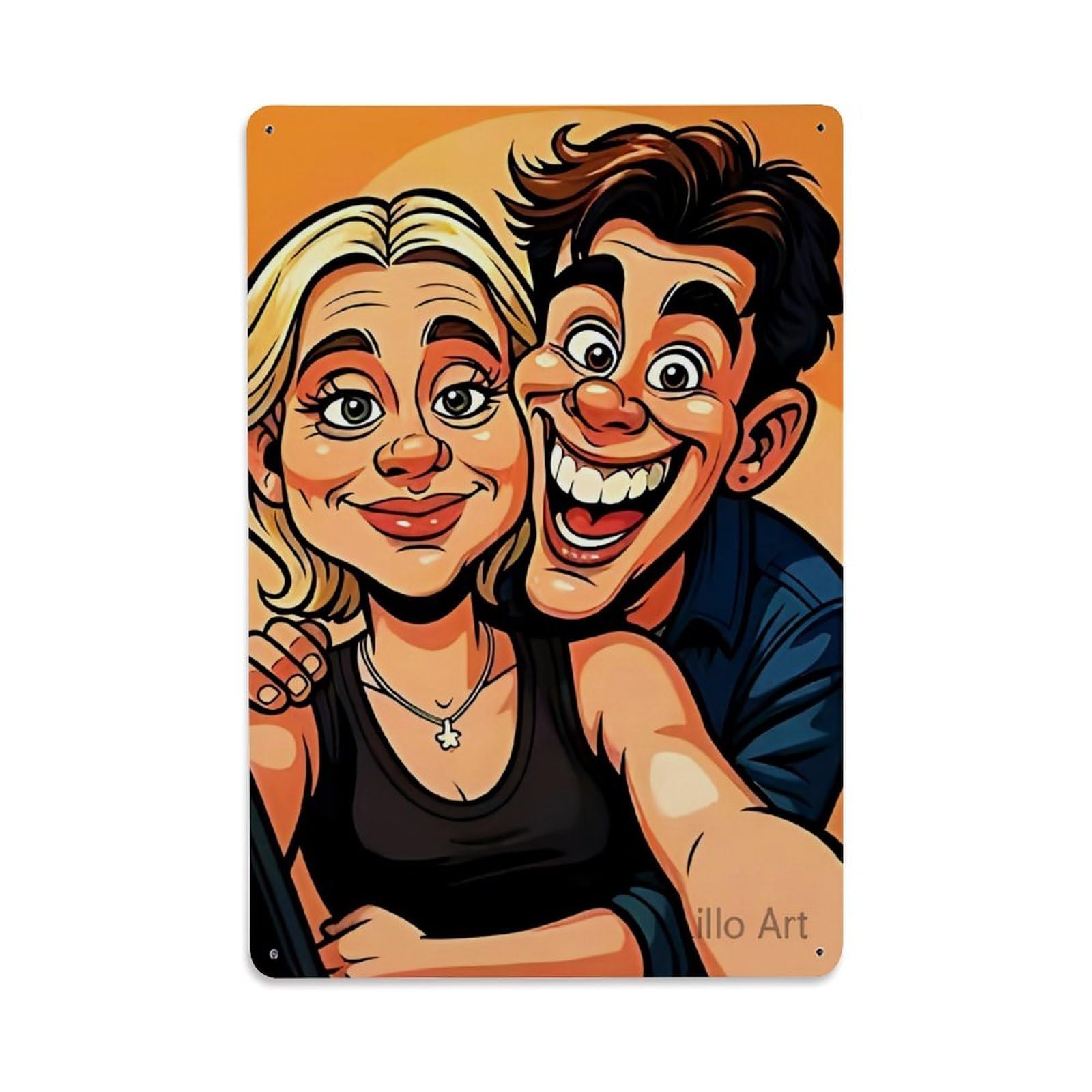 Cartoon Couple Hugging Joyfully Together Vintage Tin Sign Retro Metal Wall Decor Metal Poster, Home Bar Garage Farmhouse Cafe Wall Art Decoration 8x12Inches