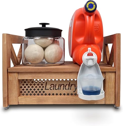 Soporte de madera para detergente de lavandería de granja, estante de estación de soporte de detergente para lavandería, organizador de lavandería y