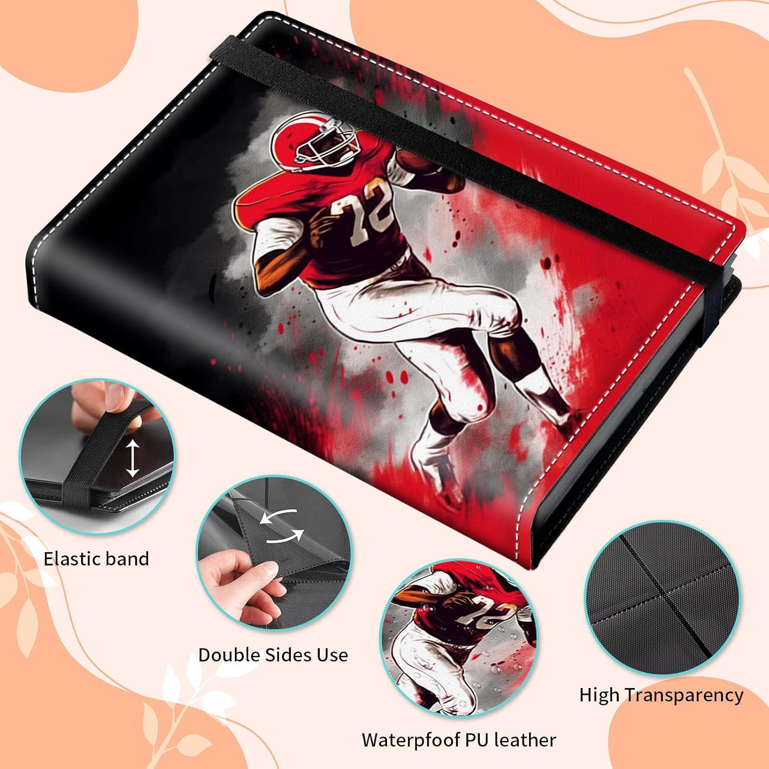Small Photo Albums 5x7 Pictures,120 Photos Holds Top Loader Vertical Picture Album,PU Leather Portable Photo Book Mini Family Wedding Kids Travel Photo Album-American Football Athletes