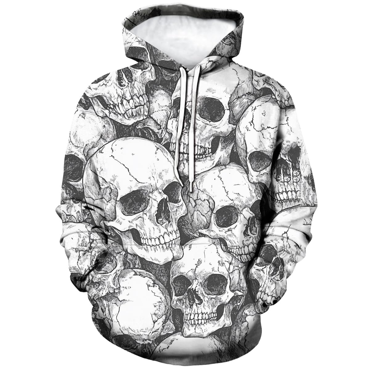 Hehanus Men's Skull 3D Print Hoodies Novelty Sweatshirt Hooded Casual Pattern Hoodie Pullover With Pockets, White1, 3XL