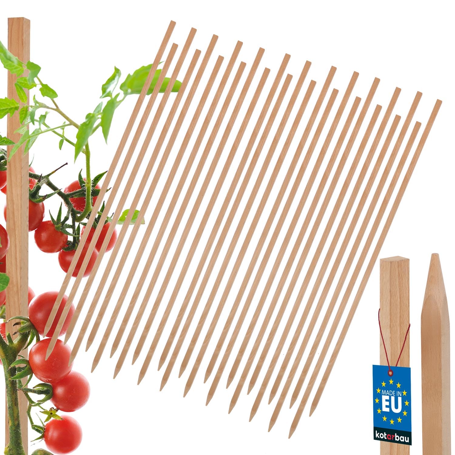 KOTARBAU® 25 pcs Plant Support - Garden Stakes - Beech Wood - 100 cm (39.4 inches) - Natural - Wooden Stakes - for Tomato and Cucumber - Climbing Plant Support