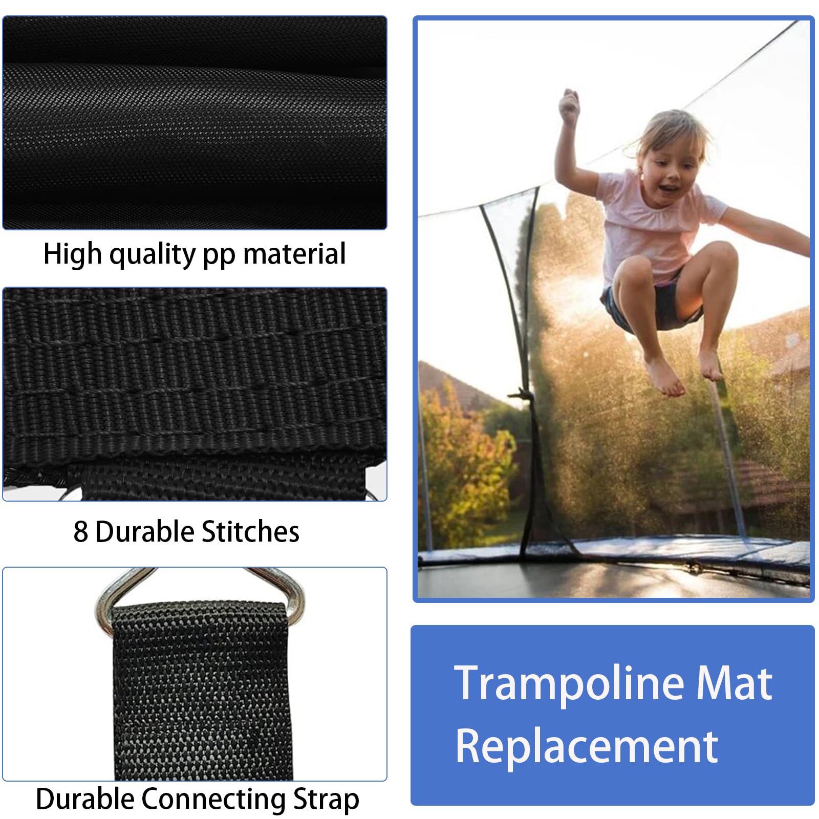 Tappeto Elastico di Ricambio per Trampolino, Tappeto Elastico Telo Ricambio, Trampolino Cuscino, Impermeabile, Resistente Raggi UV con Gancio A Molla,A,10ft/54buckles