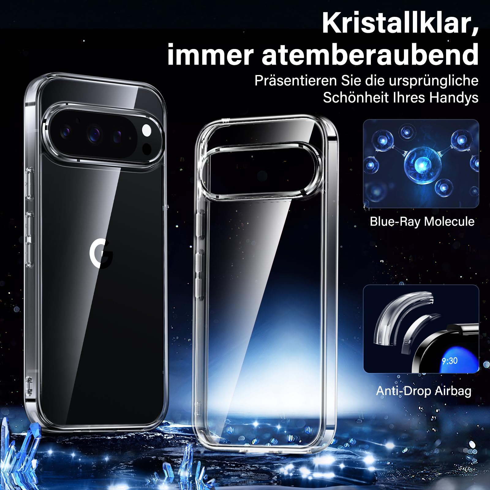 UniqueMe Set 5 In 1 Per Google Pixel 10 Pro – Custodia Trasparente Antingiallimento + 2 Vetri Temperati 9H + 2 Protezioni Fotocamera, Protezione Militare Anticaduta - 4