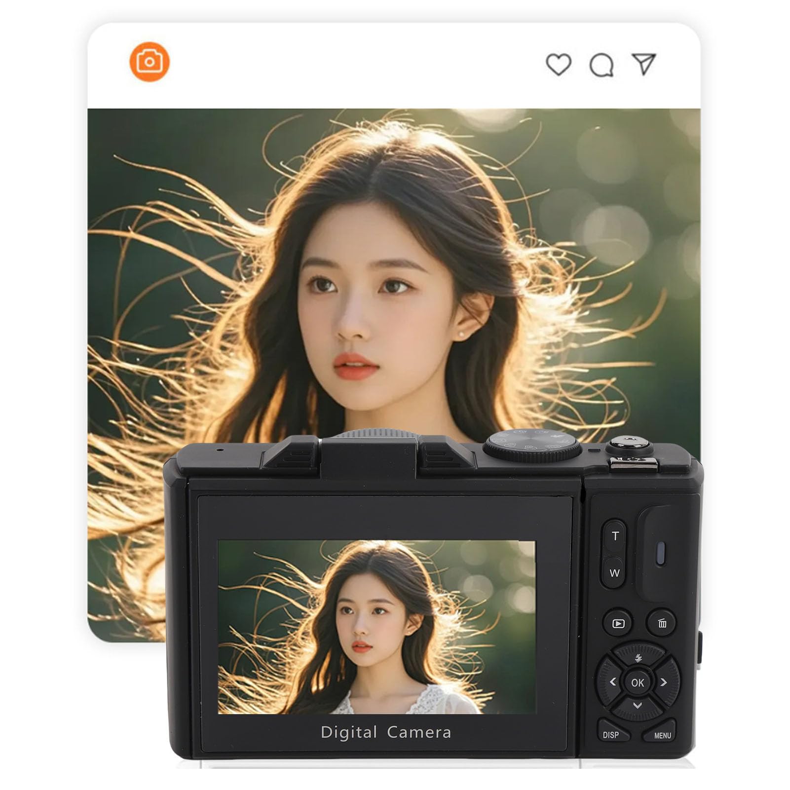 Cámara Digital de 5k para Fotografía, 75MP UHD Camara Fotograficas con Zoom Digital 18x, Pantalla de Flip de 3 "180 °, Cámaras de Vlogging Portátiles (Black)