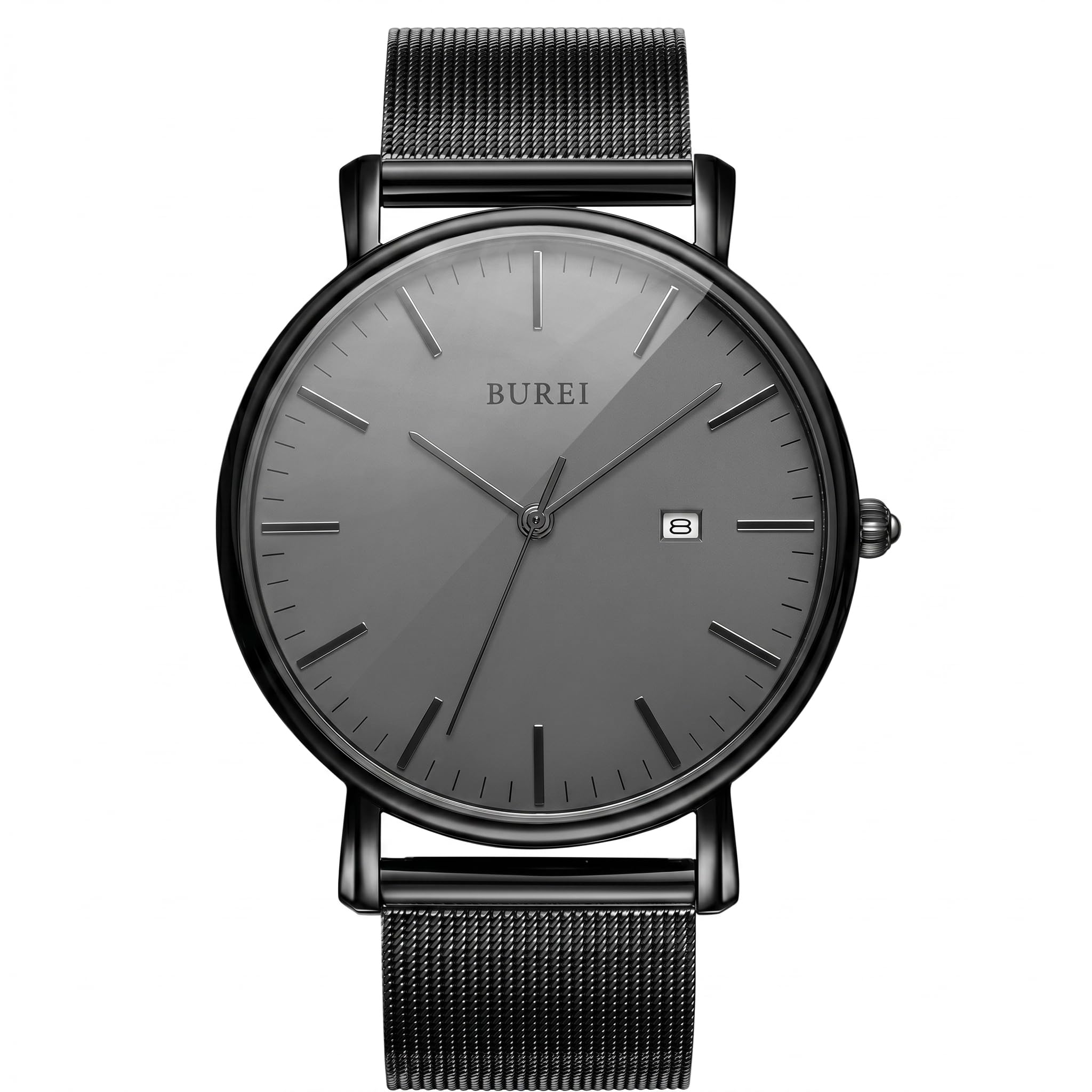 BUREI Ultra Dünne Uhren Herren mit Japanischem Quarzwerk – Nur 6,6mm Flache Armbanduhr Herren aus Edelstahl-Mesh, wasserdicht | Minimalistische Herrenuhr für Sport & Freizeit | Geschenk für Männer