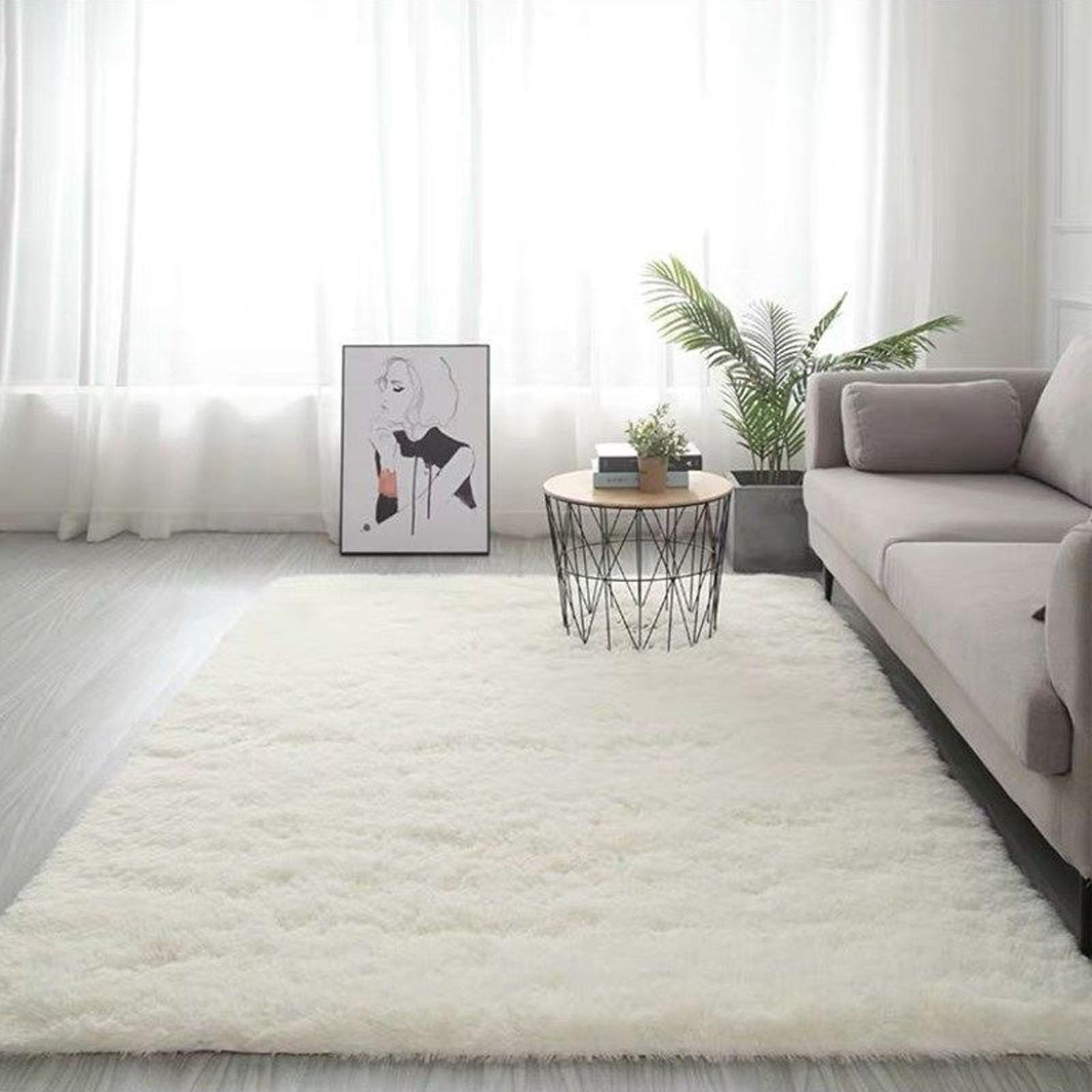 YUANWAN Alfombra Decorativa 160 x 180 cm Antideslizante Resistente Alfombras de Sala de Estar Alfombras Salón Pelo Largo para Interiores Estar Habitación, Blanco