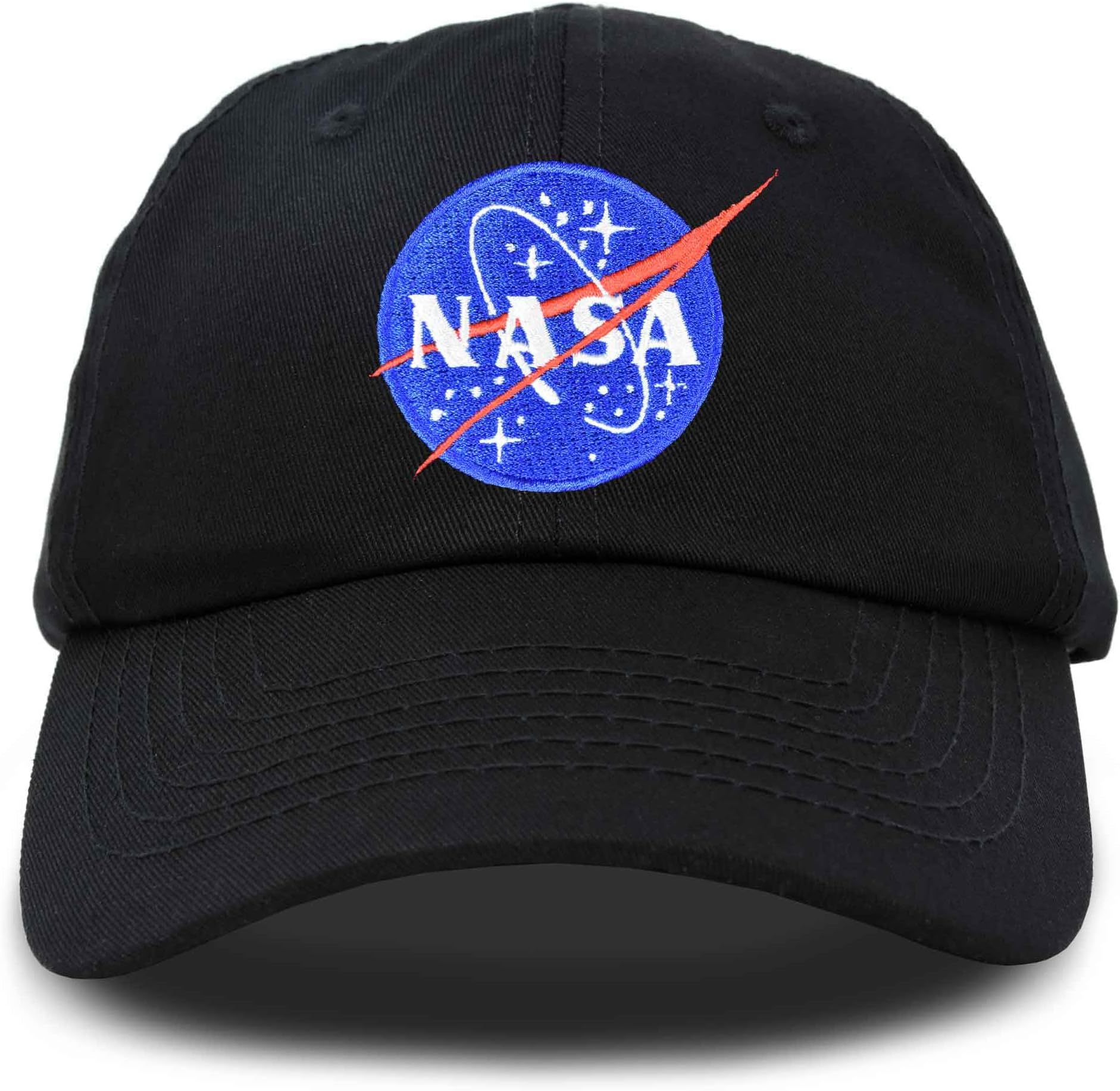 NASA Hat Baseball Cap Washed Cotton Embroidered Logo Pigment Dyed, Black, One size