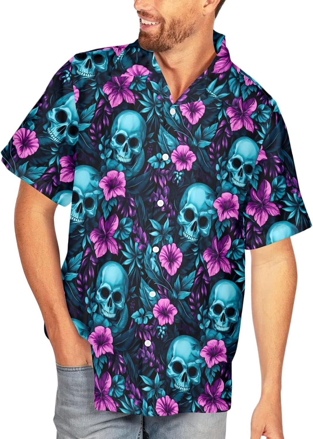 HUGLAZY Halloween Shirt Men Hawaiian Shirt Button Down Short Sleeve Shirts Funny Party Outfit - Image 2