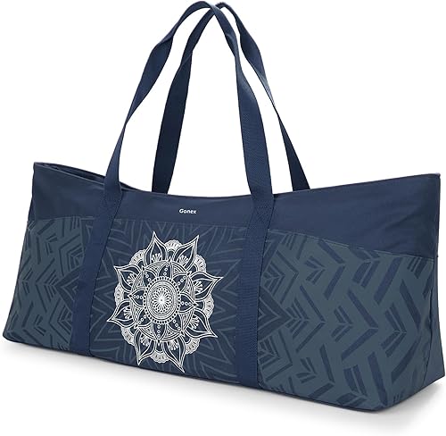 Miniatura 9 de Gonex Bolsa para esterilla de yoga, bolsa de gimnasio de lona extra grande con bolsillo impermeable, cremallera de metal, se adapta a tapetes y