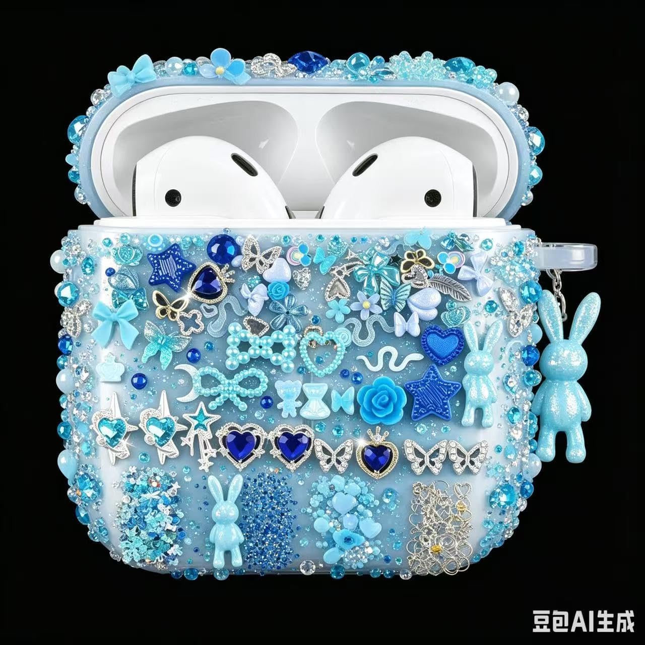COOSLIM 350 Pcs Mixed 3D Nail Charms Kit, Luxury Metal Nail Rhinestones and Resin Butterfly Flower Star Heart Bow Charms Flatback Pearls Rhinestone Metal Gems Charm (Blue)