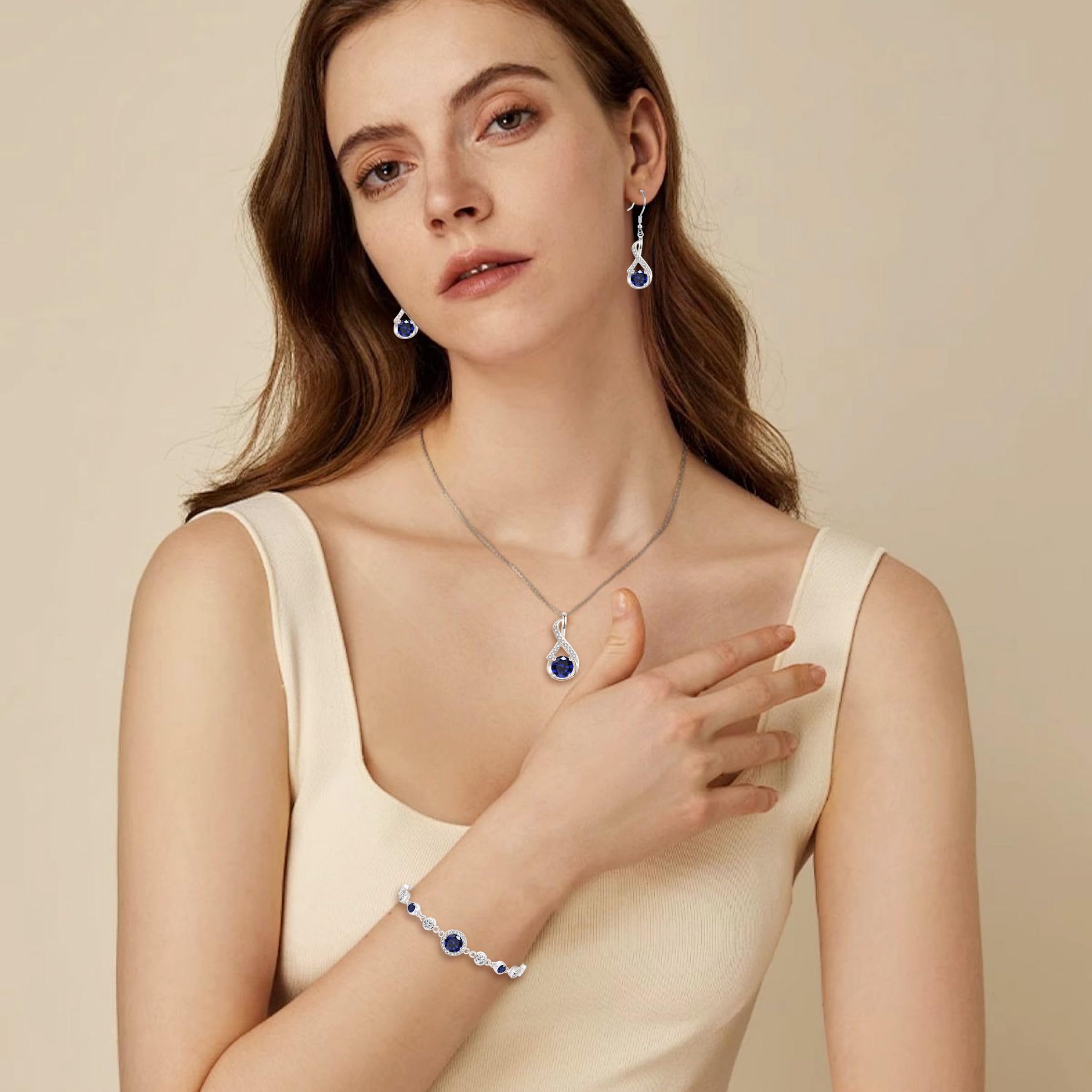Parure de bijoux en argent sterling 925 pour femme - Ensemble collier, boucles d'oreilles et bracelet avec zircone cubique AAAAA - Bijou en argent 925 - Cadeau d'anniversaire de mariage