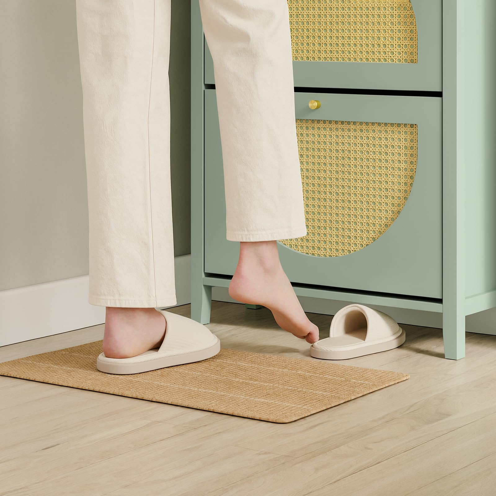 SoBuy Zapatero Estrecho - 2 Puertas 1 Cajón 62x25x97cm Entrada | Zapatero Recibidor MDF Con Puertas De Ratán, Cajón, Capacidad 8 Pares, Para Recibidor Pequeño, Verde Amarillo, FSR223-GR
