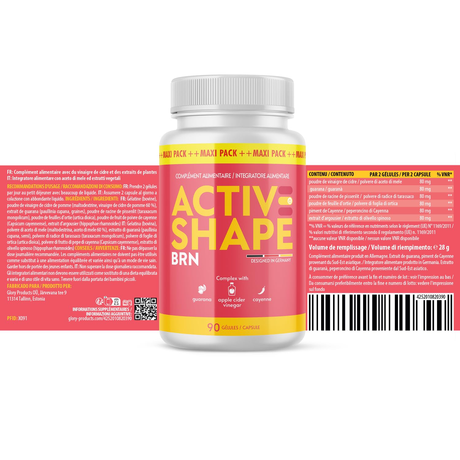 ActiveShape Brn Gélules | Le compagnon idéal pour atteindre vos objectifs | Pour hommes et femmes | Contenu 90 gélules
