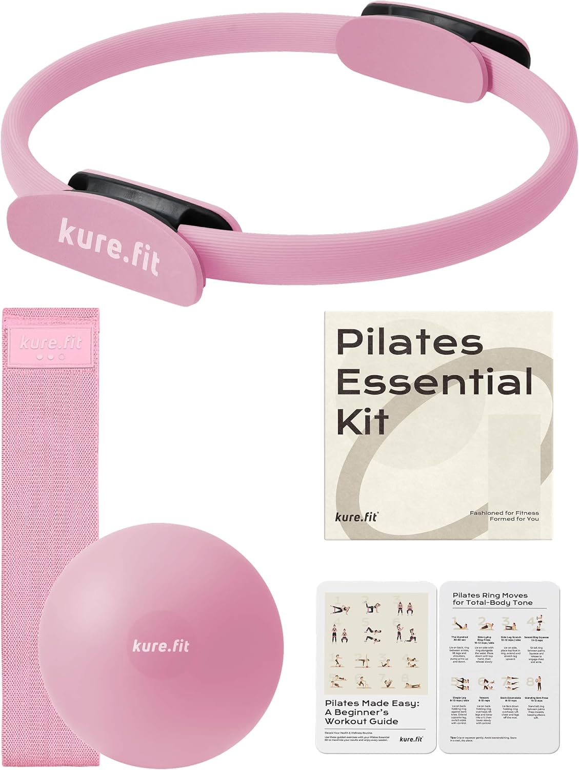 Pink Adjustable Kettlebell 5lb to 12lb Wrist Weights 1lb Each and Pilates Kit Bundle