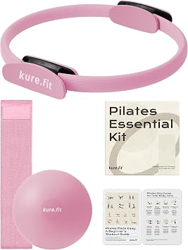 Green Adjustable Kettlebell 2.3 KG to 5.4KG and Pink Pilates Kit Bundle