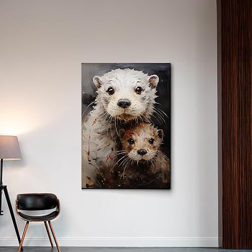 Miniatura 3 de Fox Mother Cub Print, In The Style Of Stencil,Based, Ivory, Kids Wall Art, Kids Wall Art Display, Mom And Baby Animal Art Print, Canvas Prints, Art