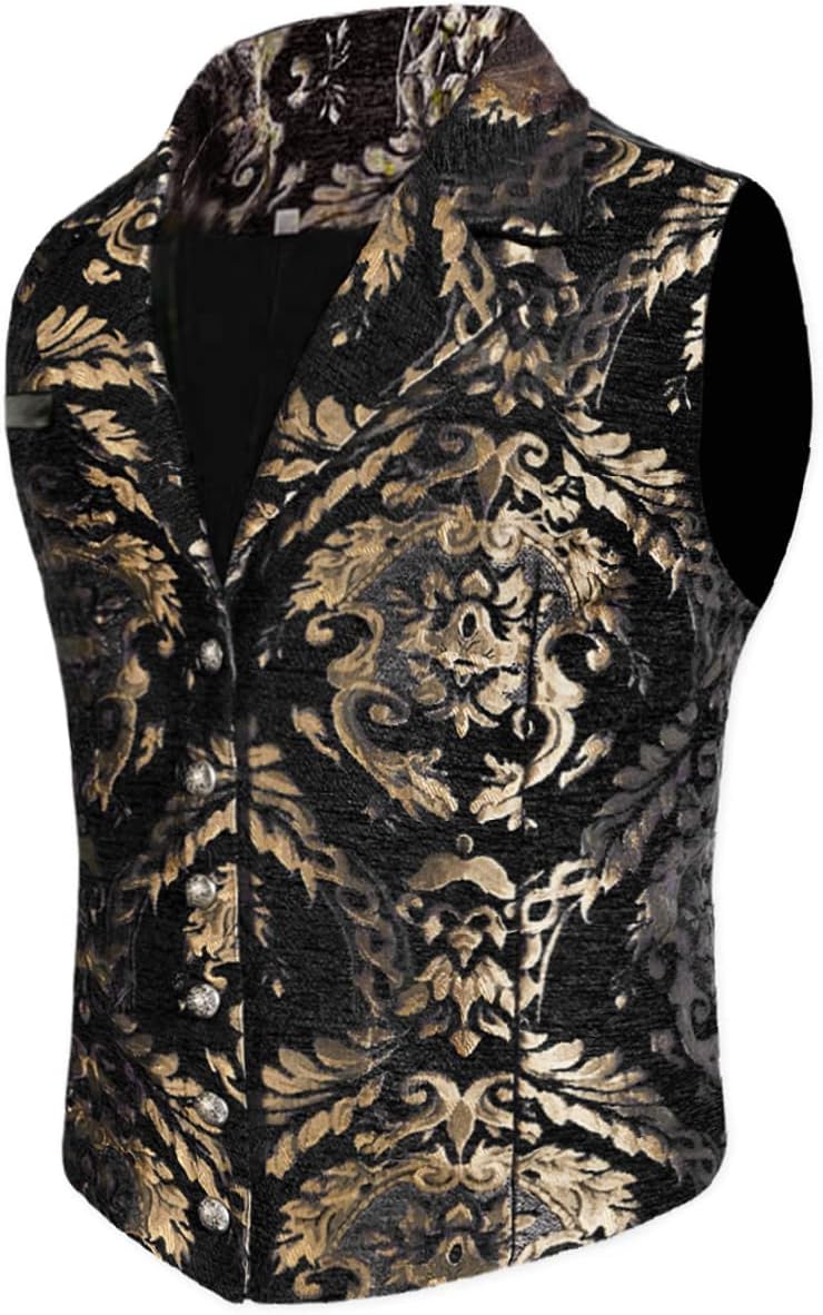 Mens Victorian Steampunk Vest Gothic Corset Waistcoat Masquerade Outfit Dress Jacquard Goth Suit Costume