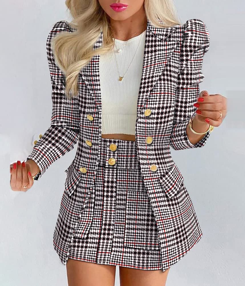 shownicer Tailleur Femme 2 Pièces Costume Ensemble Jupe Veste Blazer à Manches Longues Col V + Jupe Crayon Costume OL Bureau Chic Elégant Slim Fit pour Travail