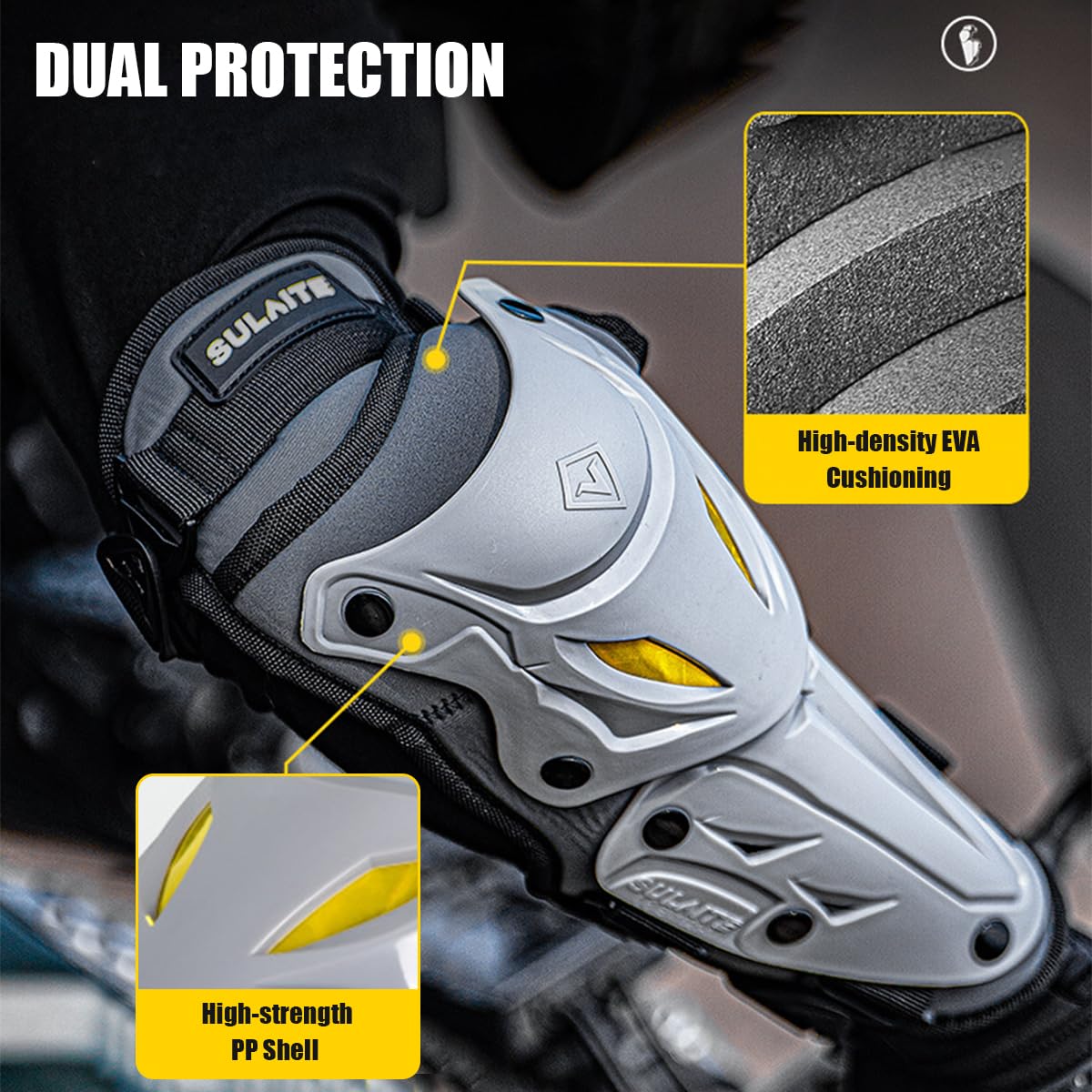 Knieprotektoren Motorrad,Knieschoner MTB,Motorrad Knieprotektoren mit Hochfester PP-Schale und Hochdichter EVA-Polsterung,3 Hochelastische Bänder für Eine Sichere Fixierung