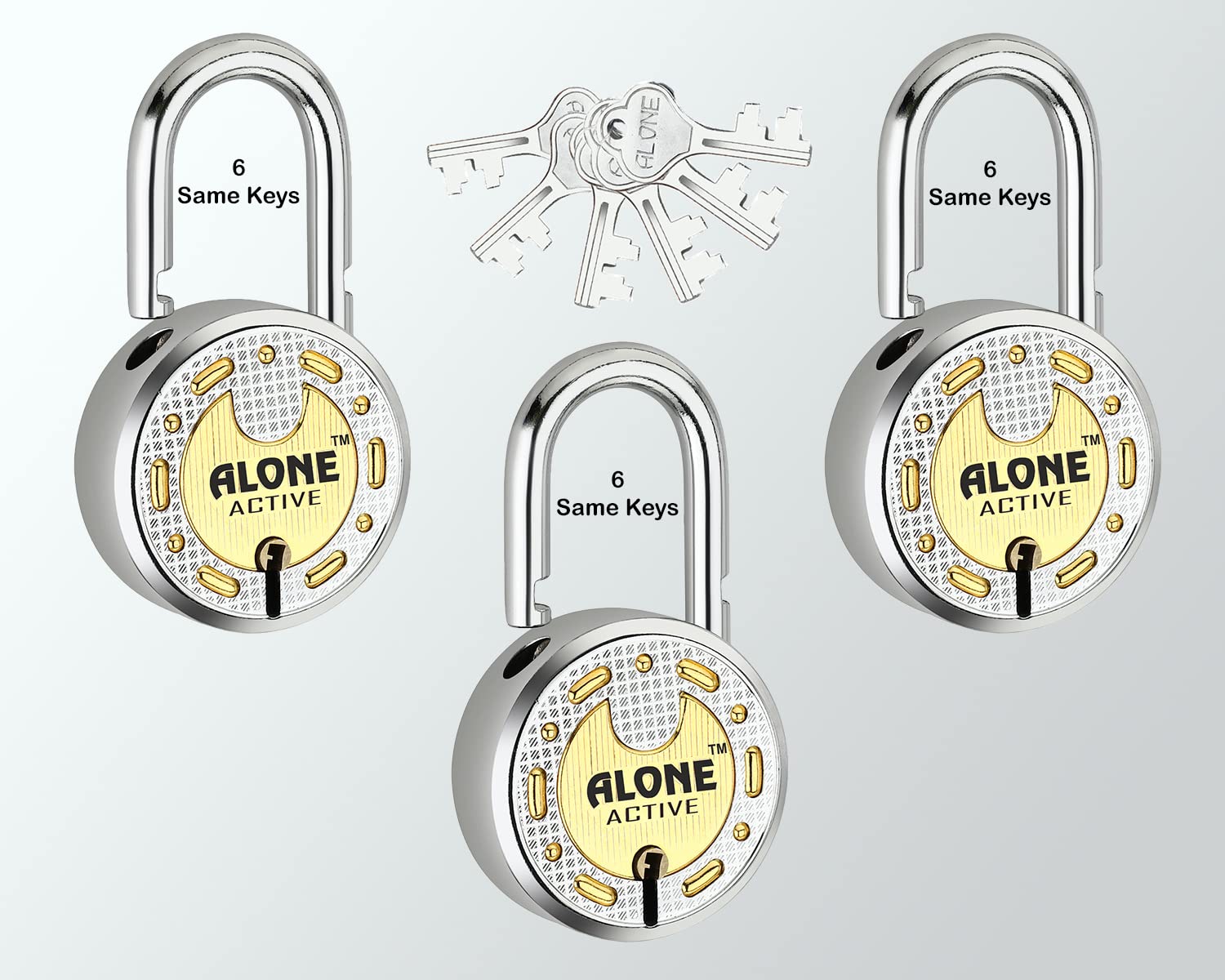 Alone Round 3 Padlock 65mm Brass 6 Same Keys | Hard Shackle Double Locking | Padlocks for Home Door Main gate Shop Shutter Grill, Finishing Dust & Rust Free (6 Same Keys 65mm Brass Pack of 3)-image-15