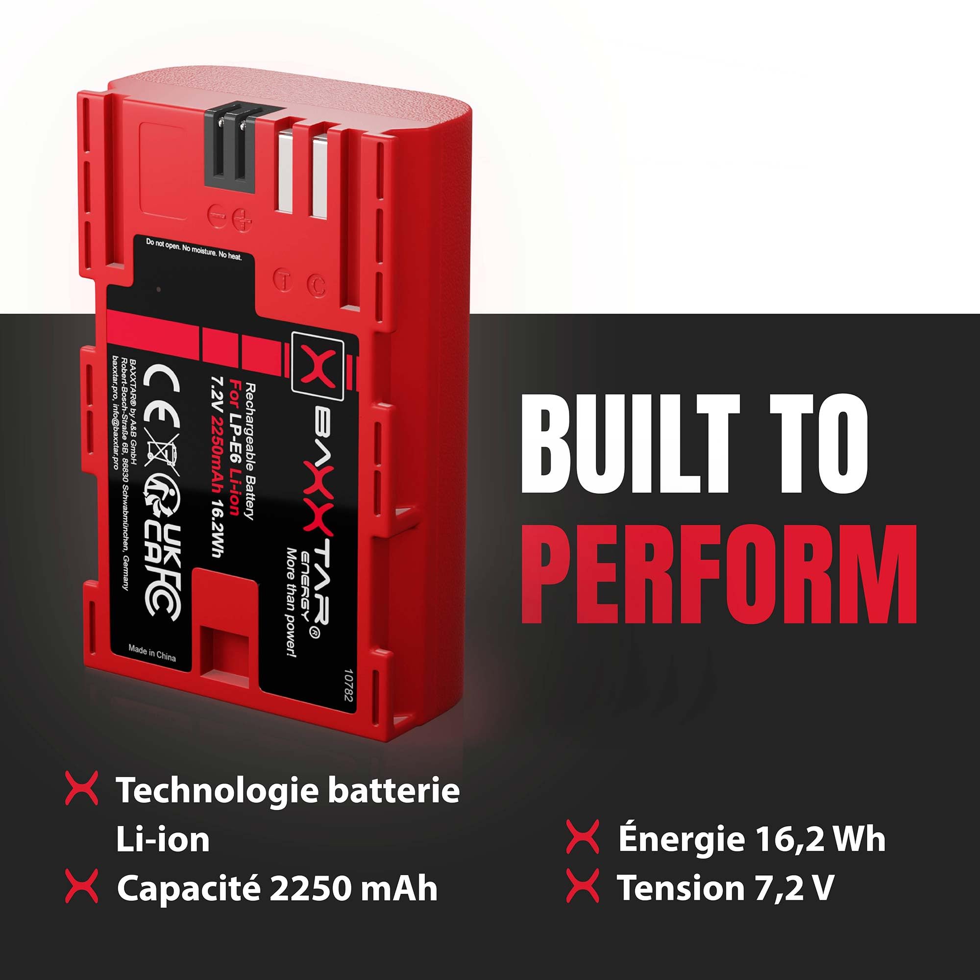 Baxxtar 2X Batterie pour Canon LP-E6 LPE6 EOS 5D Mark I-IV, 2250mAh 7.2V