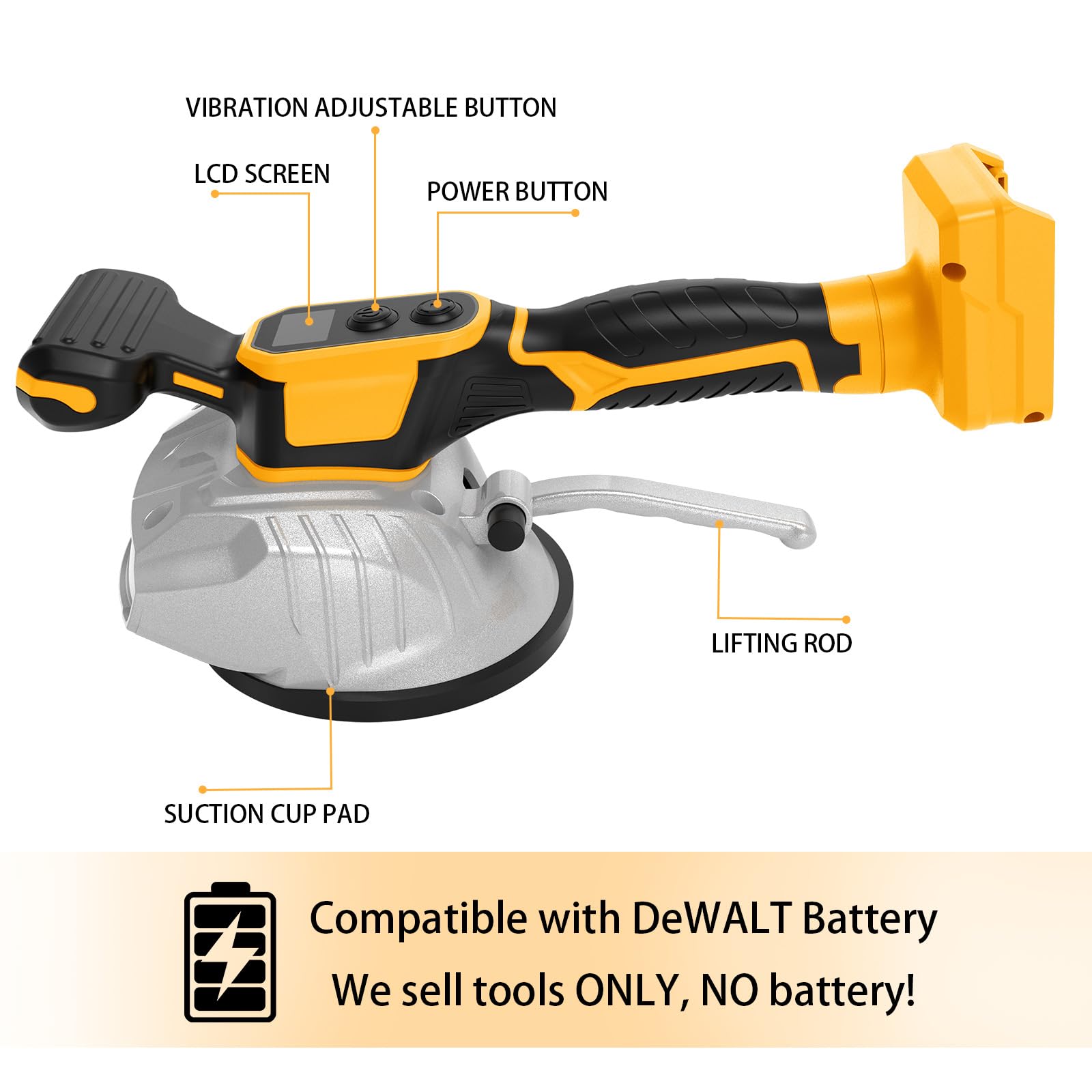 Vibrador de azulejos para Dewalt batería de 20 V, dispositivo vibrador con ventosa de 5", 8 velocidades, capacidad de 60 kg, vibrador para azulejos y azulejos de pared de 32 x 32 pulgadas y debajo