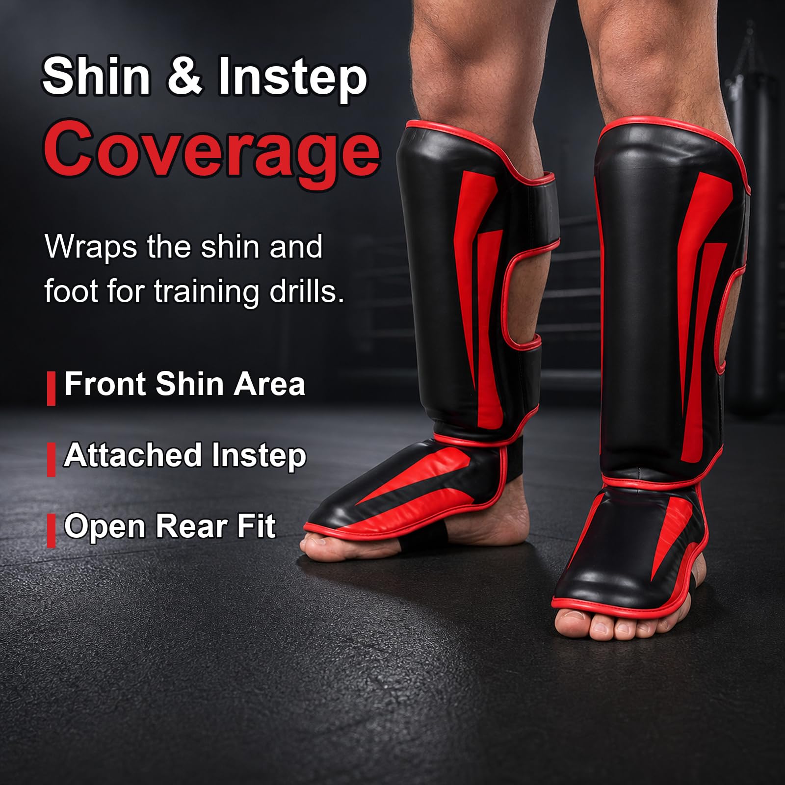 Piedi Protezione Shin Guard,Parastinchi per Arti Marziali,Paratibie Kick Boxing con Protezione del Piede,Regolabili,Comodo,Traspirante,per Boxe,Muay Thai,Sport da Combattimento