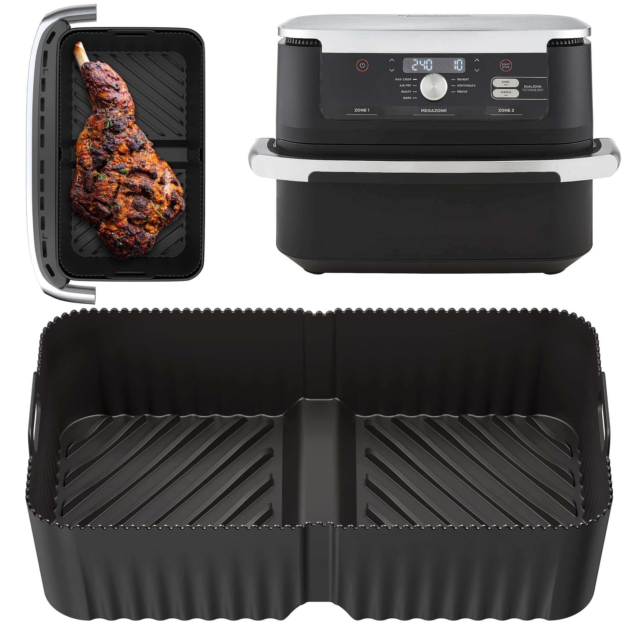 Premium Silicone Liner for Ninja FlexDrawer 10.4L AF500UK | Glove-Like Fit | 2 mm Thick with 8mm Ridges for Airflow | Dishwasher Safe | Air Fryer Liner | 1 pc