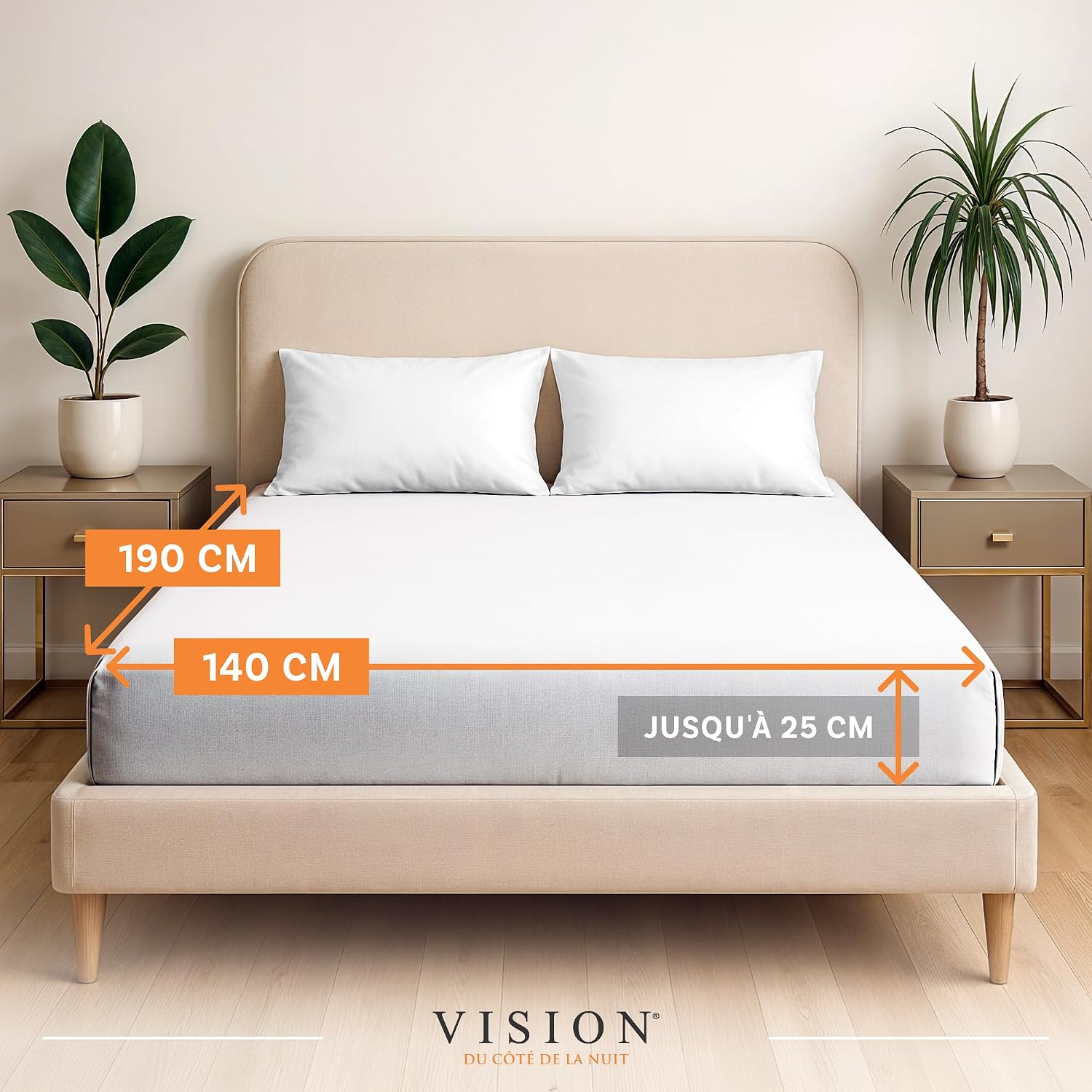 Vision Drap Housse - 100% Coton Lit Double (140x190cm) - Blanc | Coins Élastiqués | Tissag - Analyse des détails et conception
