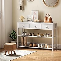 Vista 7 de Furologee White Entryway Table, 38'' Console Sofa Table with 3 Fabric Drawers, Industrial Entry Way Table with Storage Shelves, Display Shelf for