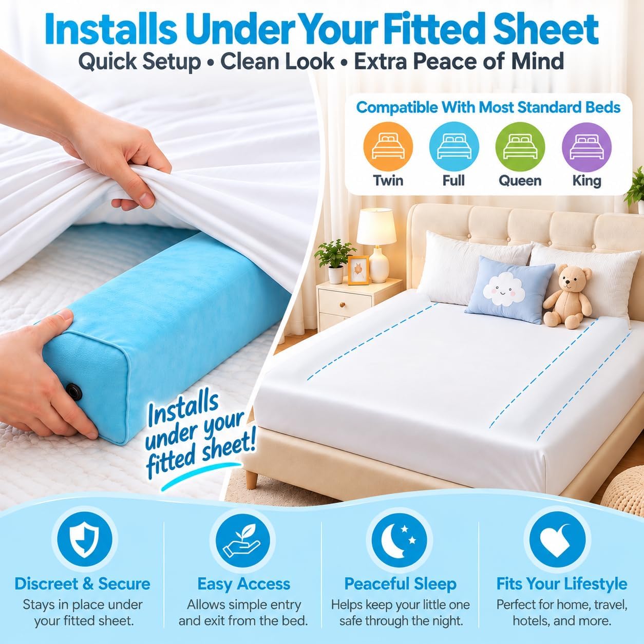 2 Pack Inflatable Bed Rails for Toddlers, 25" Safety Flap, Travel Bumpers
