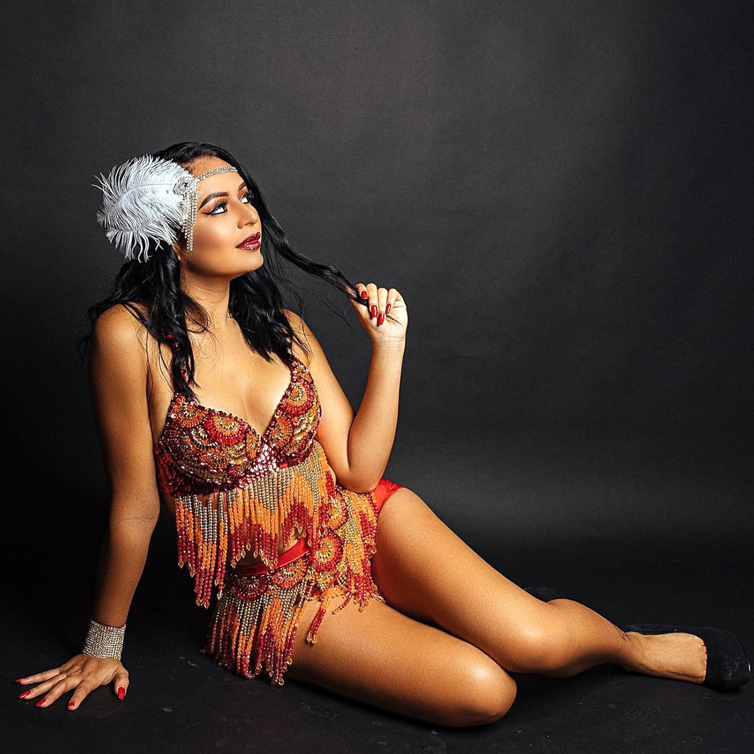 1920s Flapper Headpiece White Feather Headband Rhinestone Tassel Roaring 20s Headpiece Cocktail Party Prom Hair Decoration Accessories for Women and Girls - Image 4