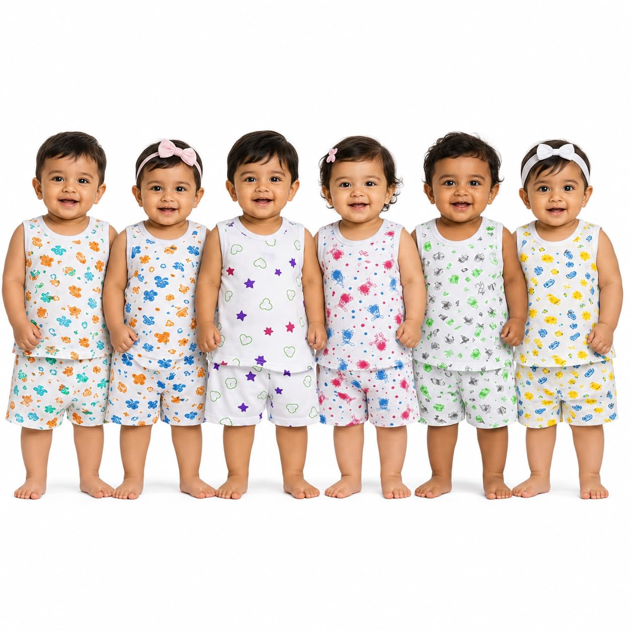 Baby Boys & Girls Regular Fit 100% Cotton Sleeveless Jhablas & Shorts Set Pack of 6-image-15