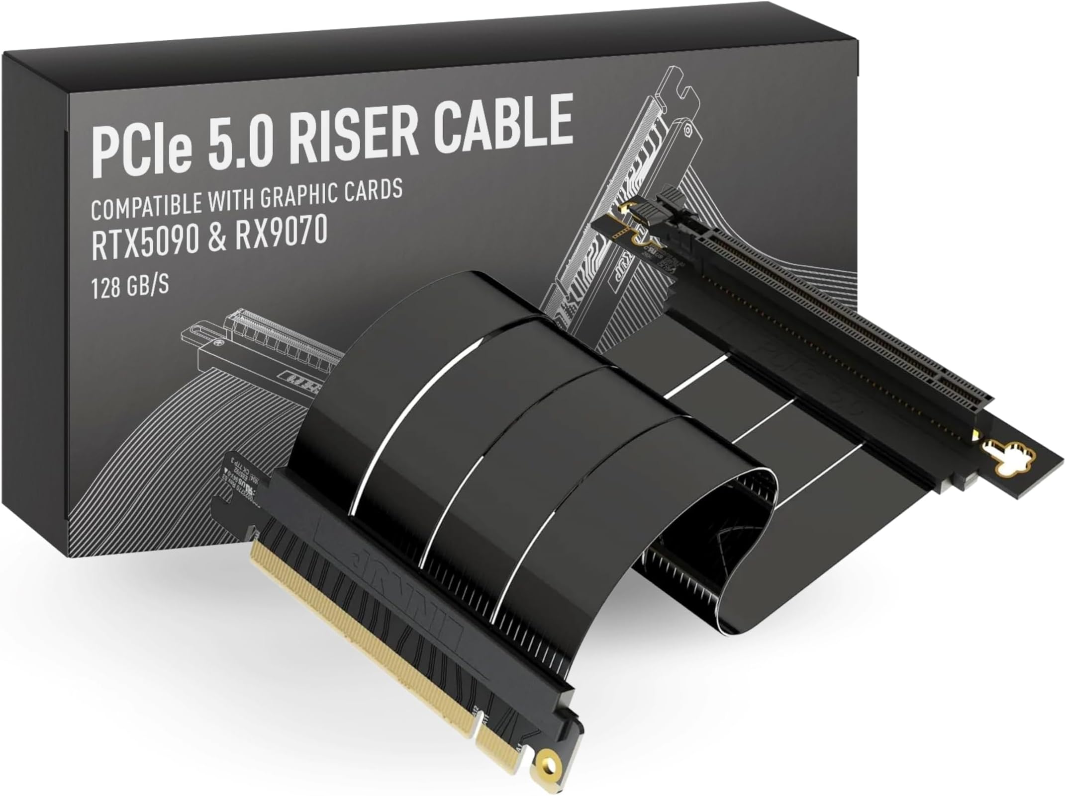 PCIE 5.0 Riser Cable | for Vertical GPU Mount | Right Angle | Graphics Card GPU Ready | Usable with PCIe 4.0 & RX 9070/ RTX5090 | 40cm (Total Length: 44cm)